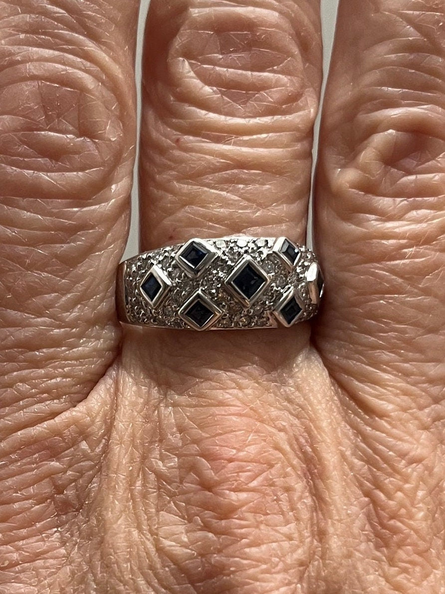 Vintage Sapphire Diamond Dome Ring 18k