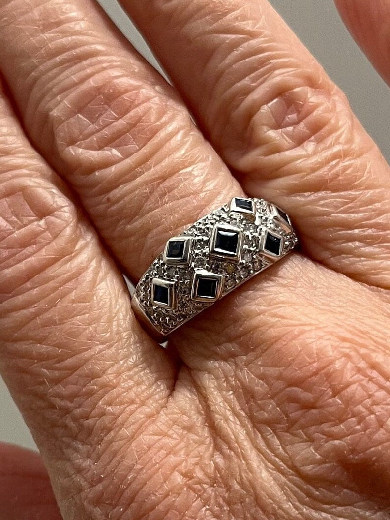 Vintage Sapphire Diamond Dome Ring 18k