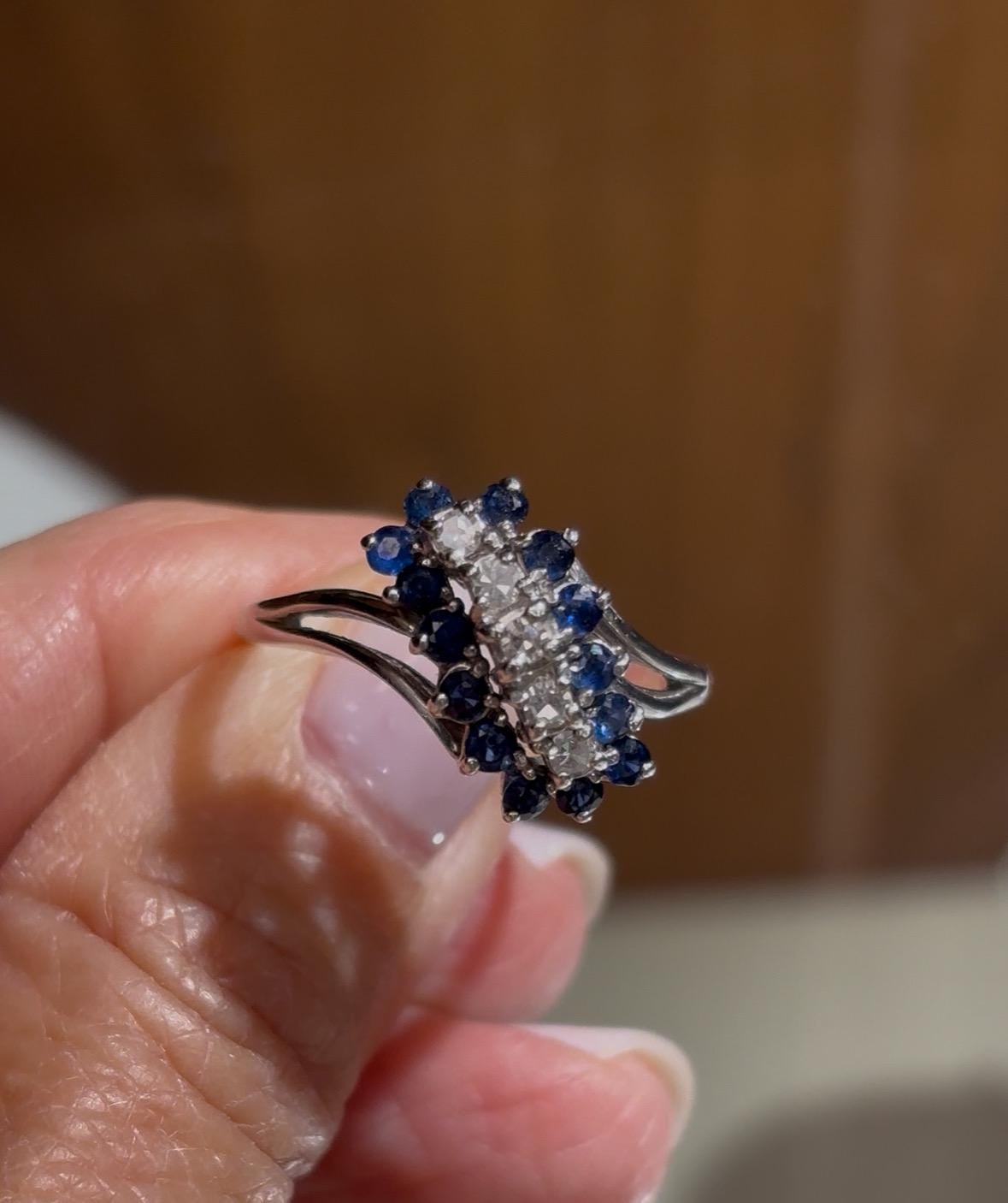 Vintage Sapphire Diamond Waterfall 14k