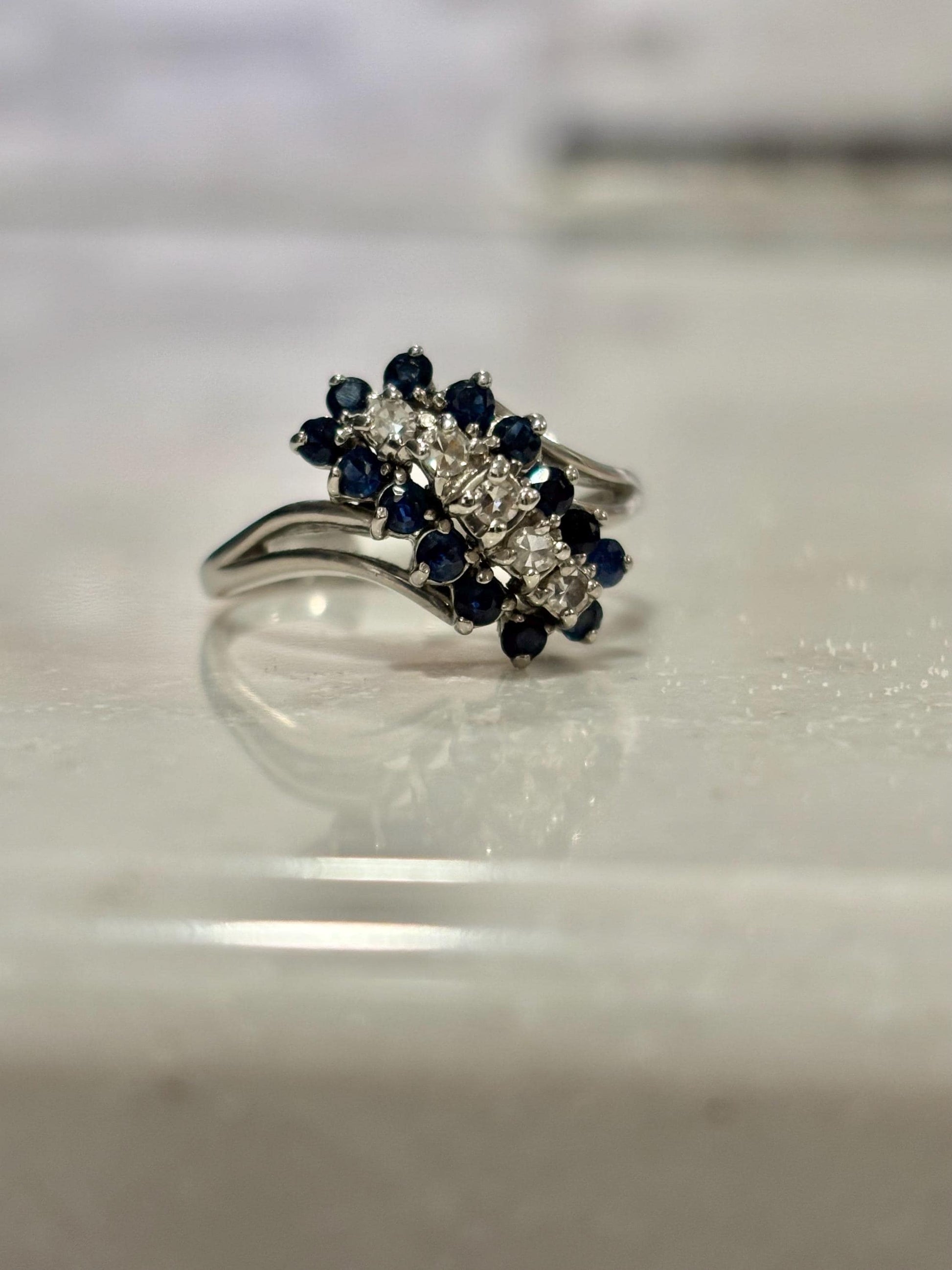 Vintage Sapphire Diamond Waterfall 14k