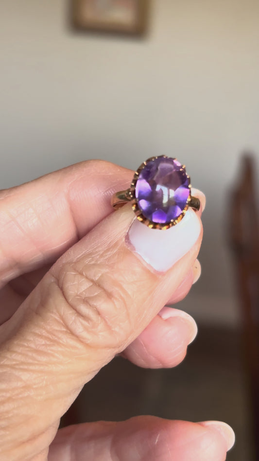 Vintage 14K Rose Gold Oval Amethyst Ring | Classic February Birthstone Statement Ring