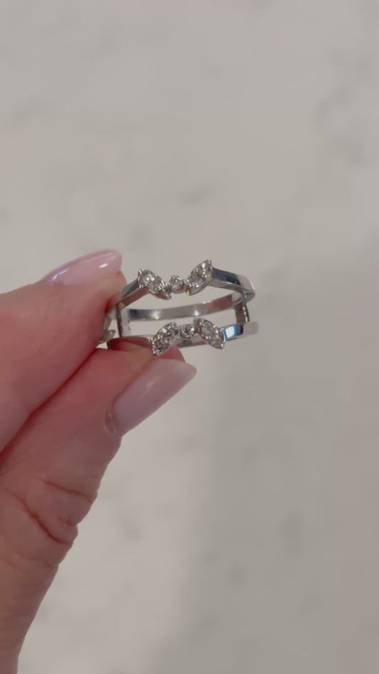 Vintage 14K White Gold Diamond Ring | Curved Open Band Statement Ring