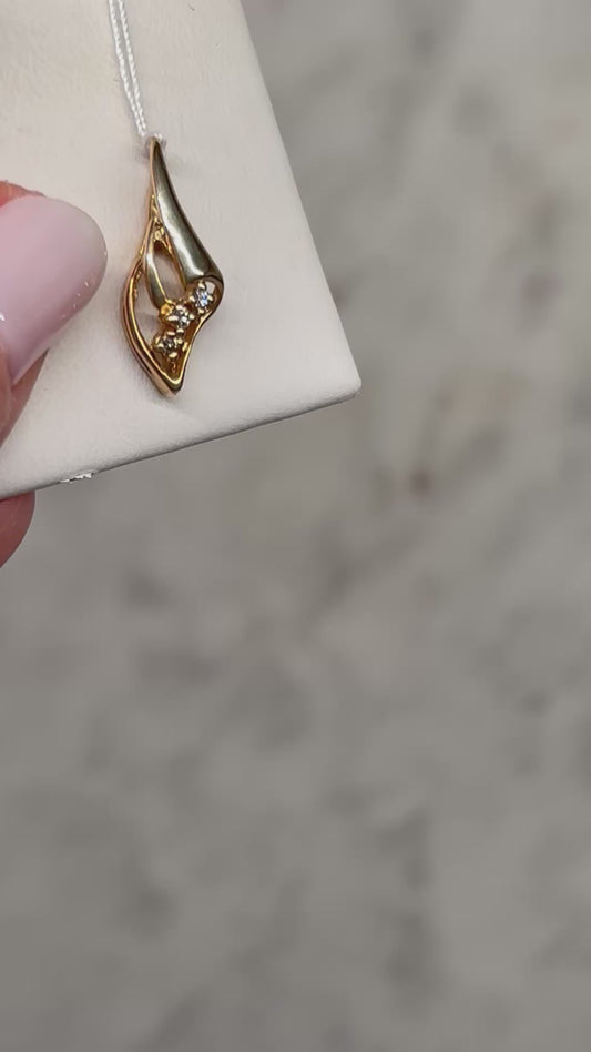 Vintage Diamond Teardrop 14K Yellow Gold Pendant