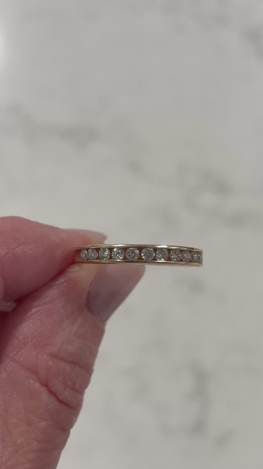 Vintage Diamond Half Eternity Band 14K Yellow Gold Stackable Ring